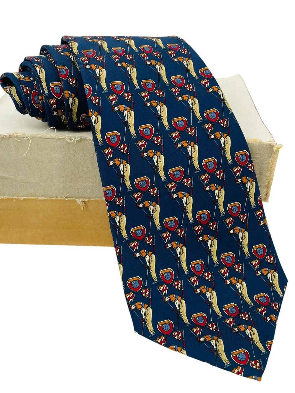 Salvatore Ferragamo Golfer Putting Classic Old Money Luxury 100% Silk Tie